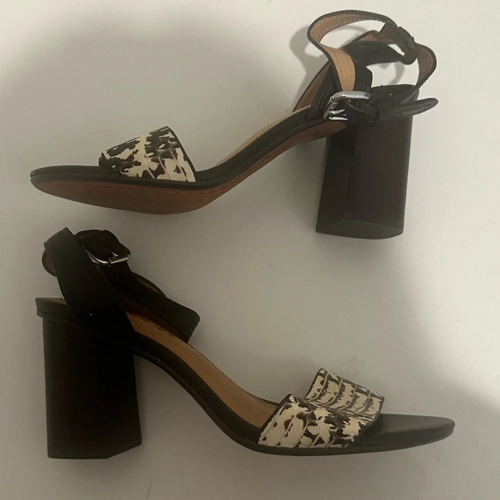 Coach Paige Leather and Black and White Snake Block Heel Sandals Size 5